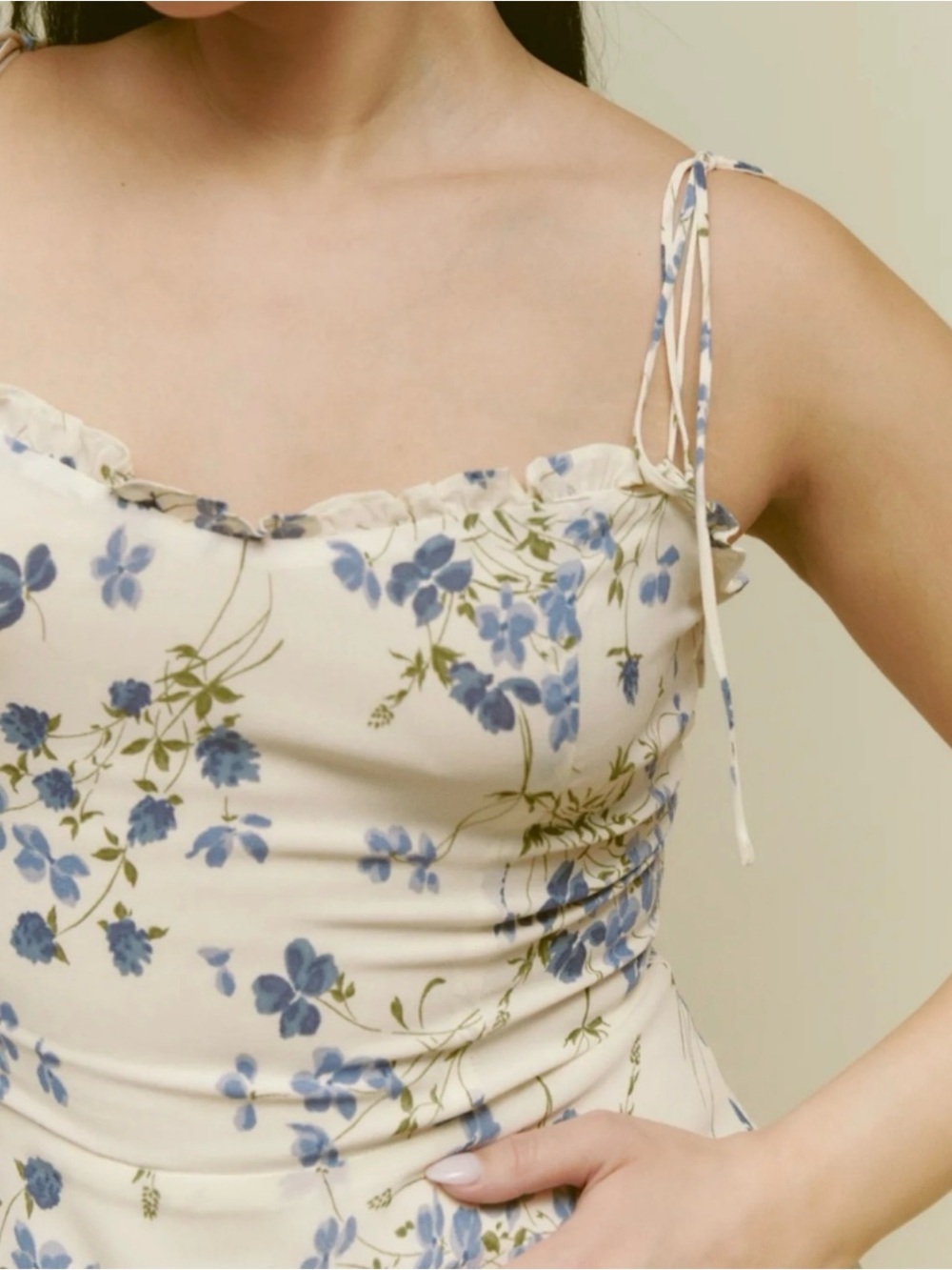 Reformation Enya Midi Dress Clarita Blue Floral Smocked Tie Strap Sweetheart 12 - Picture 3 of 12